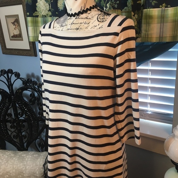 LL Bean cotton quarter sleeve striped shirt dress - Picture 3 of 10